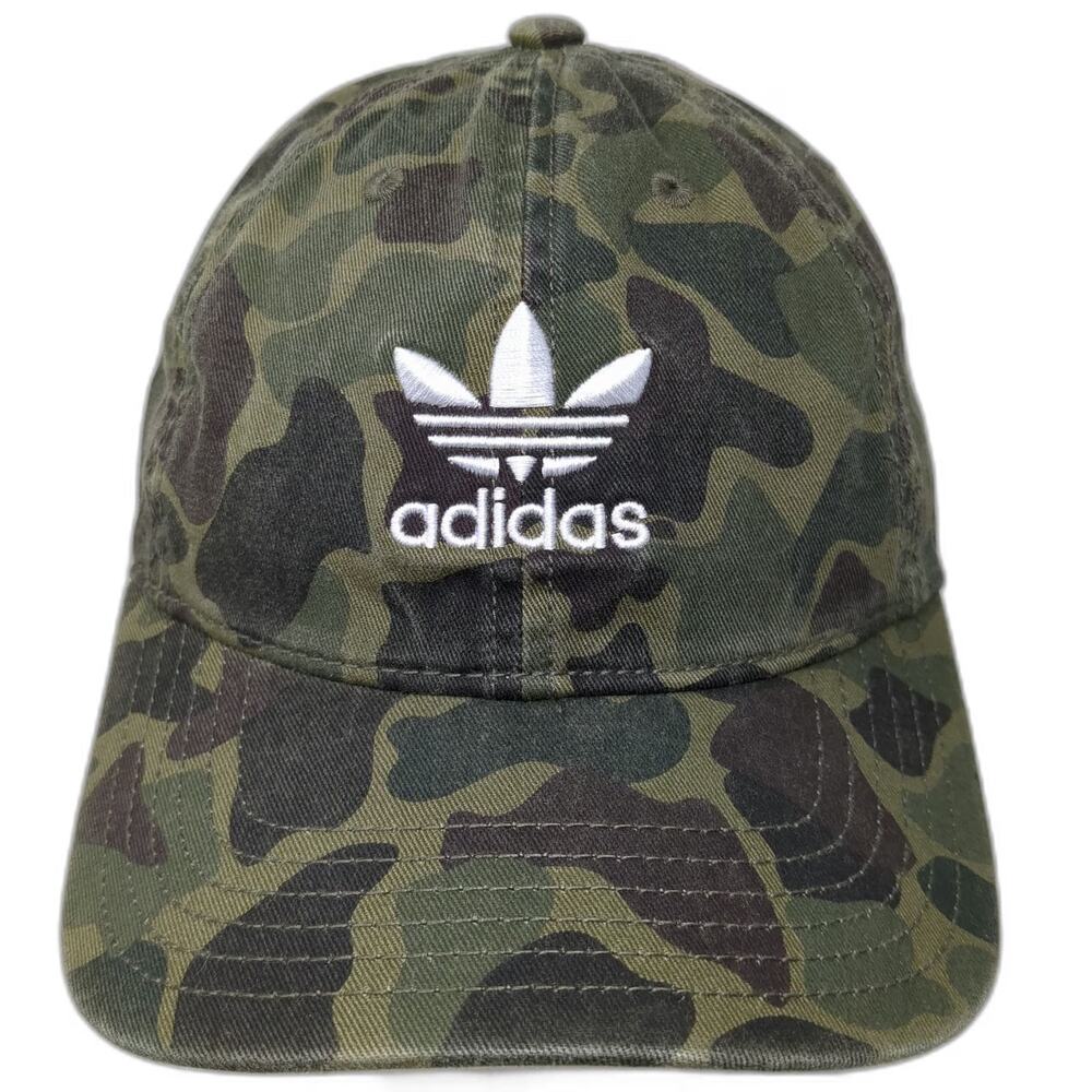 Adidas Baseball Cap Green One Size Camo Embroidered Trefoil Logo Adjustable Hat